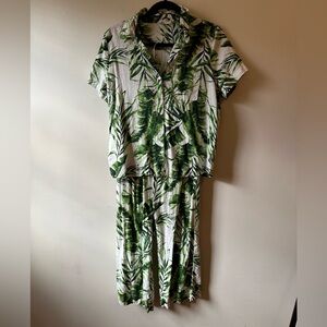 Panama Jack Palm Tree Linen Blend 2 Piece Pant Set Tropical Beach Vacation